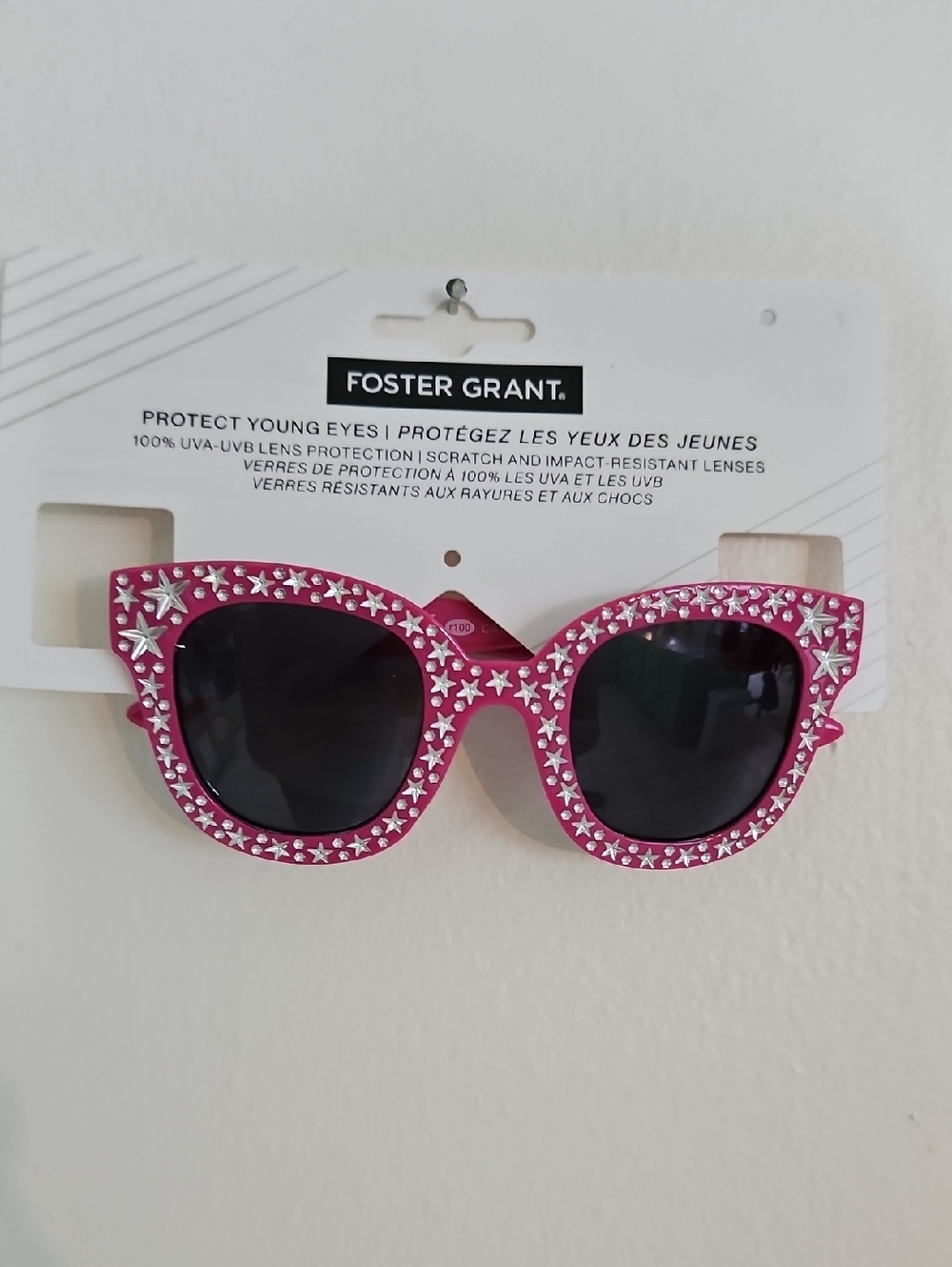 Foster Grant Kids Protective Sunglasses Pink With Silver Stars NWT